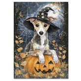 Greyhound Halloween Puppy Canvas Wall Art Cute Dog Lover Gift for Home Living Room or Seasonal Fall Décor on Ready to Hang 1.5" Thick Canvas Wrap, Floating Framed Canvas, Flat Rolled Canvas
